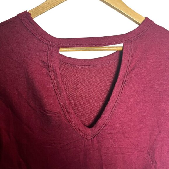 June & Ivy‎ Size S Peplum Lace Trim Blouse Wine Red Romantic Elevated Basic New - Picture 4 of 6